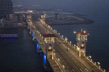 İskenderiye, Mısır 'daki Stanley Köprüsü' nün güzel manzarası