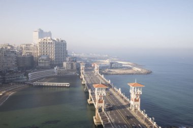 İskenderiye, Mısır 'daki Stanley Köprüsü' nün güzel manzarası