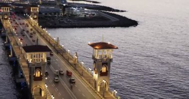 İskenderiye, Mısır 'daki Stanley Köprüsü' nün güzel manzarası