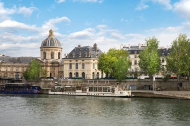 Fransa Enstitüsü ve Pont des Arts 'ın güzel manzarası, Paris, Fransa.