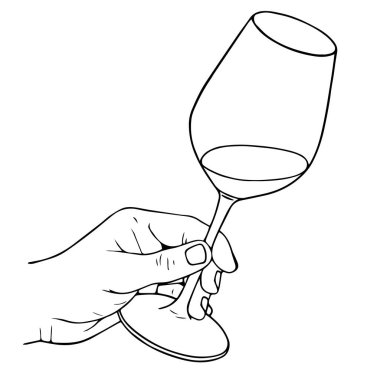 Elde şarap ya da şampanya kadehi, doğrusal vektör çizimi