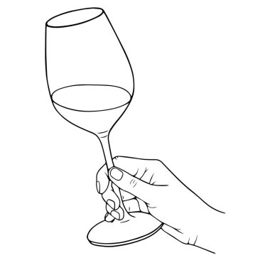 Elde şarap ya da şampanya kadehi, doğrusal vektör çizimi