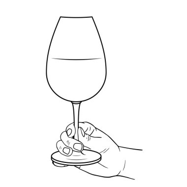 Elde şarap ya da şampanya kadehi, doğrusal vektör çizimi