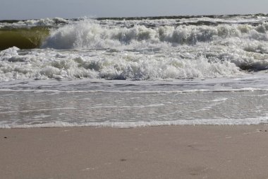 Güçlü Okyanus Dalgaları Deniz köpüğüyle Sandy Sahili 'ne çarpıyor