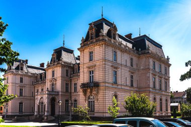 Lviv 'deki Pototsky Sarayı. Gökyüzüne karşı bina. Boşluğu kopyala.