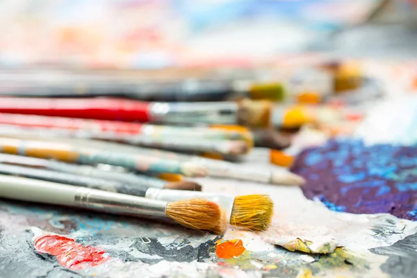 Oil Paints Paint Brushes Palette Stock Image