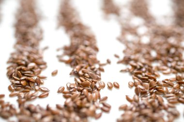 beyaz zemin üzerinde kahverengi keten tohumu