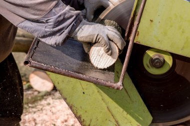 Kış için odun kesen dairesel testere.