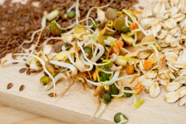 Vejetaryen yemek ve keten tohumu filizleri