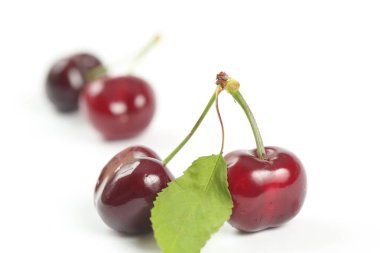 Beyaz arka planda tatlı kirazlar