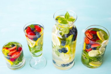 Organik narenciye, fesleğen, çilek ve yabanmersininden yapılmış taze erimiş su.