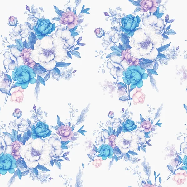 ブルーム ヴィンテージの花のシームレスなパターン 春の花 — ストック写真