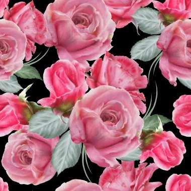 Çiçeklerle kusursuz desen. Gül. Suluboya. El çizimi.