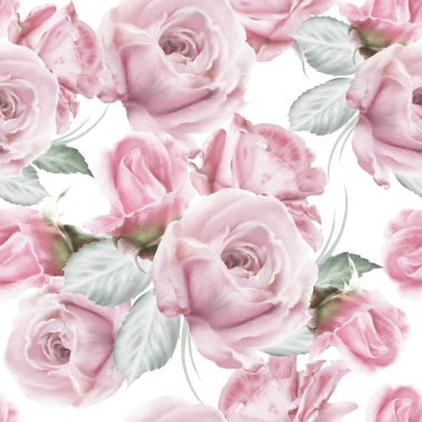 Çiçeklerle kusursuz desen. Gül. Suluboya. El çizimi.