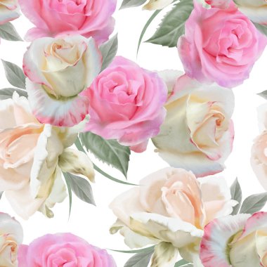 Çiçeklerle kusursuz desen. Gül. Suluboya. El çizimi.