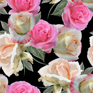 Çiçeklerle kusursuz desen. Gül. Suluboya. El çizimi.