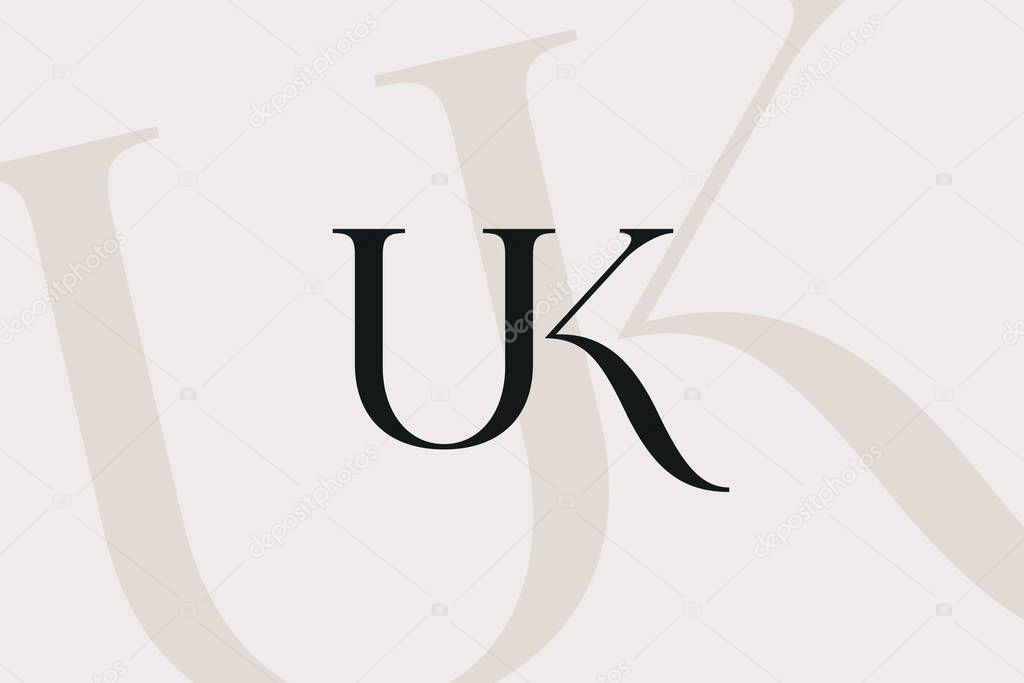 UK or KU letter logo icon design. Classic style luxury initials monogram.