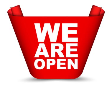 Biz açıktır kırmızı vektör afiş