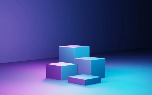 Renderização Fundo Geométrico Abstrato Roxo Azul Cena Para Publicidade Tecnologia Imagens Royalty-Free