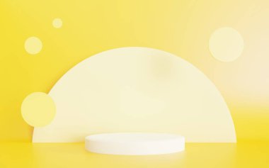 3d rendering of yellow abstract circle geometric background minimal. Scene for advertising, technology, showcase, food, banner, cosmetic, baby, kid, fashion, metaverse. Illustration. Product display