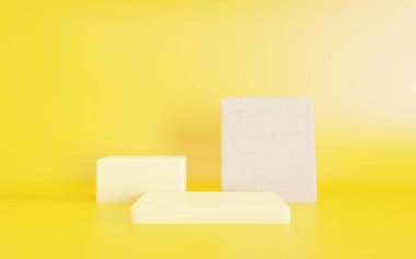 3d rendering of yellow abstract circle geometric background minimal. Scene for advertising, technology, showcase, food, banner, cosmetic, baby, kid, fashion, metaverse. Illustration. Product display