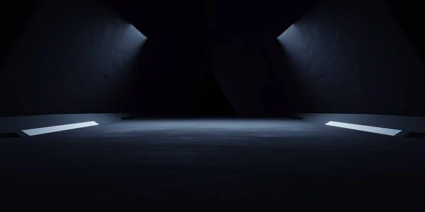 Renderelés Fehér Neon Izzó Űrhajó Folyosón Sötét Háttér Jelenet Reklám — Stock Fotó