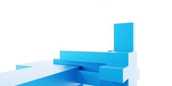 Representación Arquitectura Azul Abstracta Geométrica Fondo Blanco Escena Para Publicidad — Foto de Stock