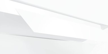 Beyaz soyut geometrik arkaplanın 3D görüntüsü. Reklam tasarımı, teknoloji, vitrin, sergi salonu, sağlık, afiş, kozmetik, spor, iş. Bilim-Kurgu İllüstrasyonu. Ürün görüntüsü