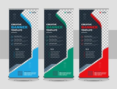 Business Roll Set. Standee Tasarım. Banner Şablonu, Soyut Mavi Geometrik Arka plan vektörü, broşür, sunum, broşür, j-bayrak, x-stand, x-banner, sergi