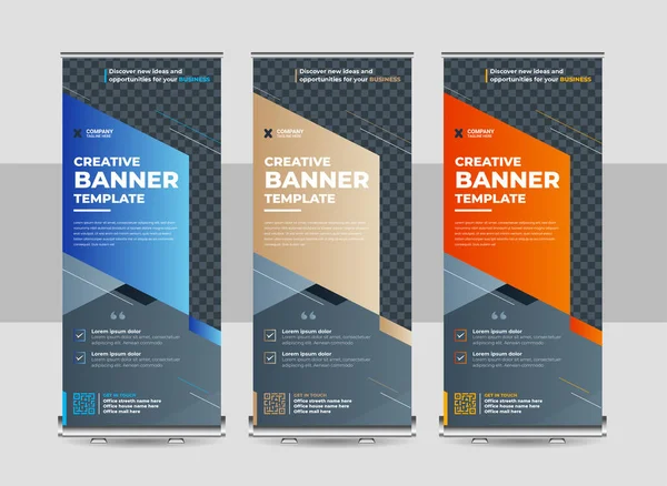 Business Roll Set Standee Design Banner Template Abstrakt Blue Geometrický — Stockový vektor