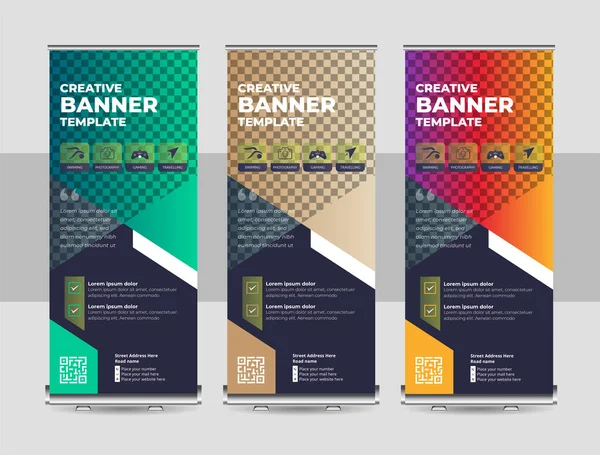 stock vector Business Roll Up Set. Standee Design. Banner Template, Abstract Blue Geometric Triangle Background vector, flyer, presentation, leaflet, j-flag, x-stand, x-banner, exhibition display