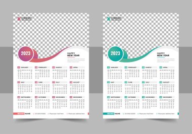 2023 Takvim yılı vektör çizimi. Hafta pazar günü başlıyor. Yıllık takvim 2023 şablonu. Takvim 2022, takvim 2023. Hafta Pazartesi şirket tasarım şablonu başlat.