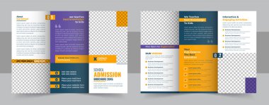 Üç katlı okul broşürü tasarımı, okula geri dönen çocuklar üç katlı broşür, çocuk akademisi broşürü taslağı, şirket profili şablonu.