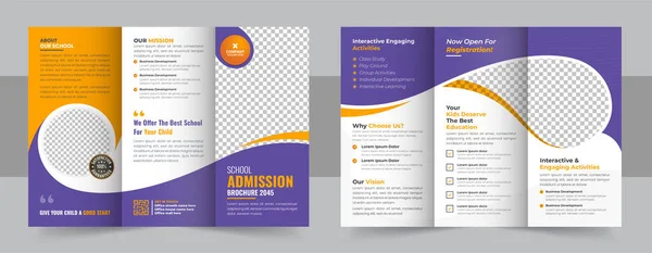 Üç katlı okul broşürü tasarımı, okula geri dönen çocuklar üç katlı broşür, çocuk akademisi broşürü taslağı, şirket profili şablonu.