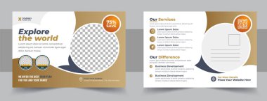 Kurumsal yaratıcı modern seyahat kartpostal şablonu tasarımı, Seyahat kartpostal tasarımı şablonu, Seyahat şirketi eddm kartpostal