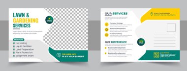 Lawn Mower Garden or Landscaping Service Postcard Template or Agro Firm Eddm Postcard Design, every door direct mail landscaping lawn care postcard, best lawn care Service postcard flyer template