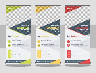 Orange Abstract Shapes Modern Exhibition Advertising Trend Business Roll Up Banner Stand Poster Brochure flat design template creative concept. Presentation. Cover Publication. Stock vector EPS. 