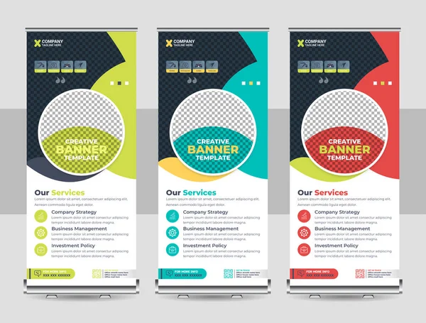 Orange Abstract Shapes Modern Exhibition Advertising Trend Business Roll Up Banner Stand Poster Brochure flat design template creative concept. Presentation. Cover Publication. Stock vector EPS. 