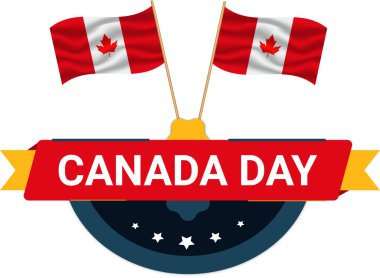 Vector isolated handwritten lettering logo for Canada Day with realistic red maple leaf. Vector typography for greeting card, decoration and covering. Concept of Happy Canada Day.