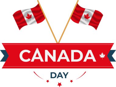 Vector isolated handwritten lettering logo for Canada Day with realistic red maple leaf. Vector typography for greeting card, decoration and covering. Concept of Happy Canada Day.
