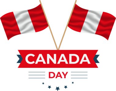 Vector isolated handwritten lettering logo for Canada Day with realistic red maple leaf. Vector typography for greeting card, decoration and covering. Concept of Happy Canada Day.