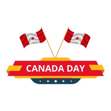 Vector isolated handwritten lettering logo for Canada Day with realistic red maple leaf. Vector typography for greeting card, decoration and covering. Concept of Happy Canada Day.
