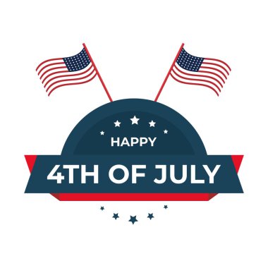 Happy Fourth july holiday in USA. American Independence Day greeting card, banner, poster with United States flag, stars and stripes. Patriotic number 4 on white background. Vector illustration