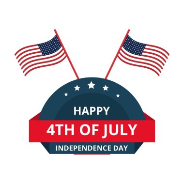 Happy Fourth july holiday in USA. American Independence Day greeting card, banner, poster with United States flag, stars and stripes. Patriotic number 4 on white background. Vector illustration