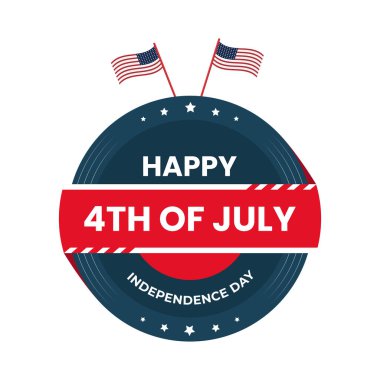 Happy Fourth july holiday in USA. American Independence Day greeting card, banner, poster with United States flag, stars and stripes. Patriotic number 4 on white background. Vector illustration