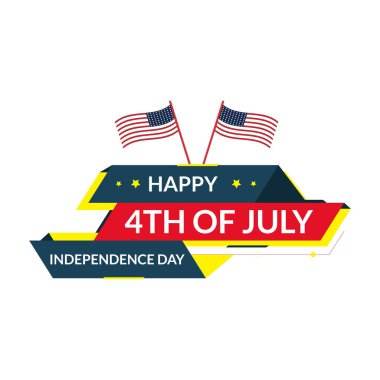 Happy Fourth july holiday in USA. American Independence Day greeting card, banner, poster with United States flag, stars and stripes. Patriotic number 4 on white background. Vector illustration