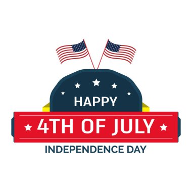 Happy Fourth july holiday in USA. American Independence Day greeting card, banner, poster with United States flag, stars and stripes. Patriotic number 4 on white background. Vector illustration