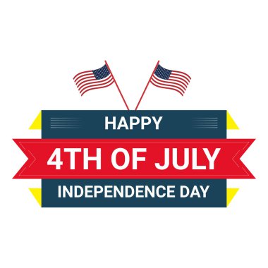 Happy Fourth july holiday in USA. American Independence Day greeting card, banner, poster with United States flag, stars and stripes. Patriotic number 4 on white background. Vector illustration