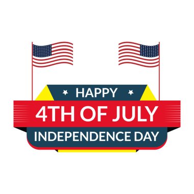 Happy Fourth july holiday in USA. American Independence Day greeting card, banner, poster with United States flag, stars and stripes. Patriotic number 4 on white background. Vector illustration