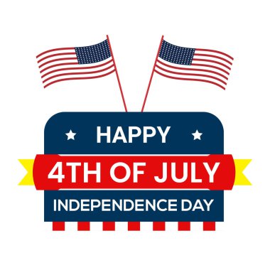 Happy Fourth july holiday in USA. American Independence Day greeting card, banner, poster with United States flag, stars and stripes. Patriotic number 4 on white background. Vector illustration